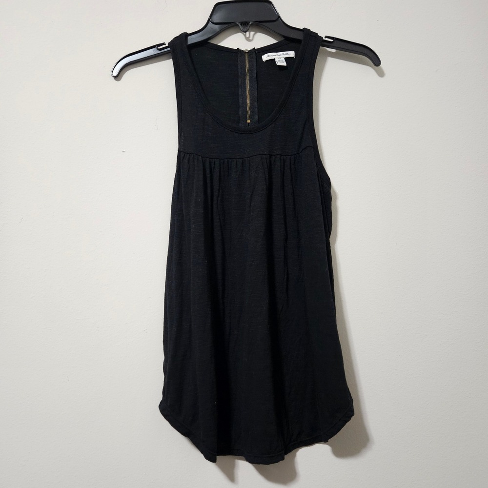 American Eagle Black Sleeveless Tank Top Gold‎ Zipper Empire Waist Small